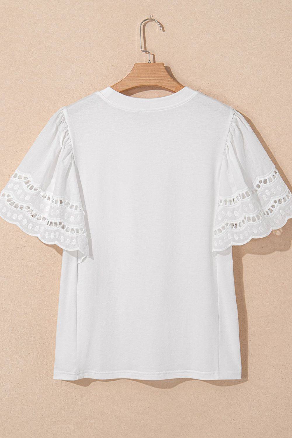 Hollow Out Embroidered Short Sleeve Round Neck Top