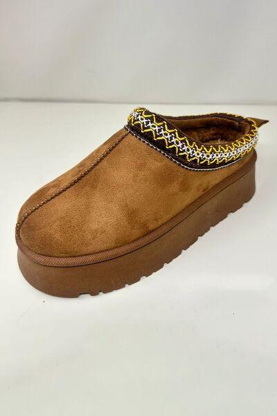WILD DIVA Embroidered Trim Round Toe Platform Boots - Clothes For Her Online Store