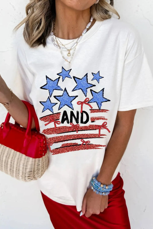 Stars and Stripes Bow Graphic T Shirt