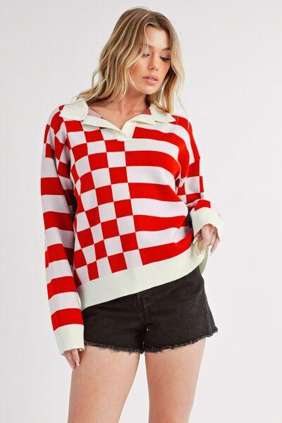 Aemi + Co Striped & Checkered Drop Shoulder Sweater