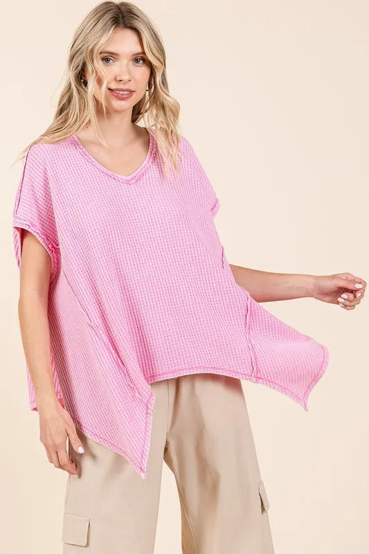 Mittoshop Mineral Wash Waffle Knit Pointed Hem Oversized Top