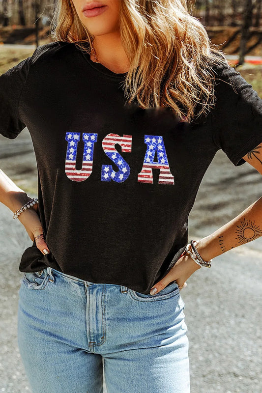 USA Round Neck Short Sleeve T-Shirt