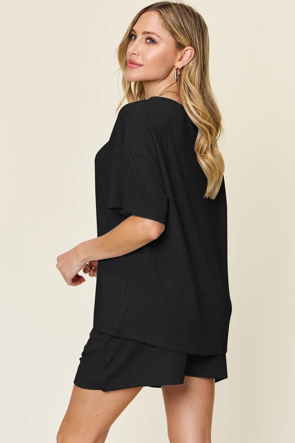 Double Take Basic style Round Neck Solid Set - Clothes For Her Online Store