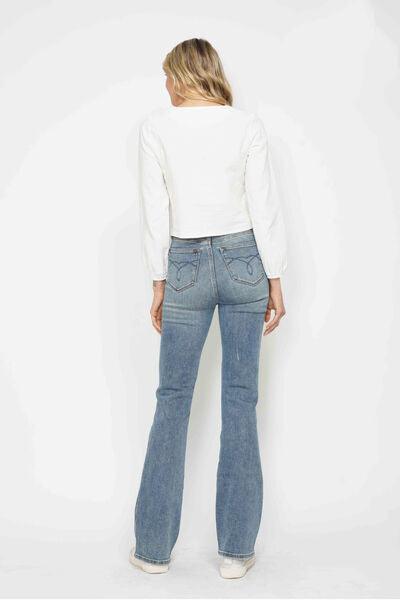 Judy Blue Full Size Tummy Control Back Embroidered Pocketed Bootcut Jeans Plus Size - Clothes For Her Online Store