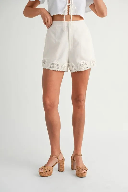 MABLE Crochet Lace Detail Crop Top and Shorts Set - Clothes For Her Online Store