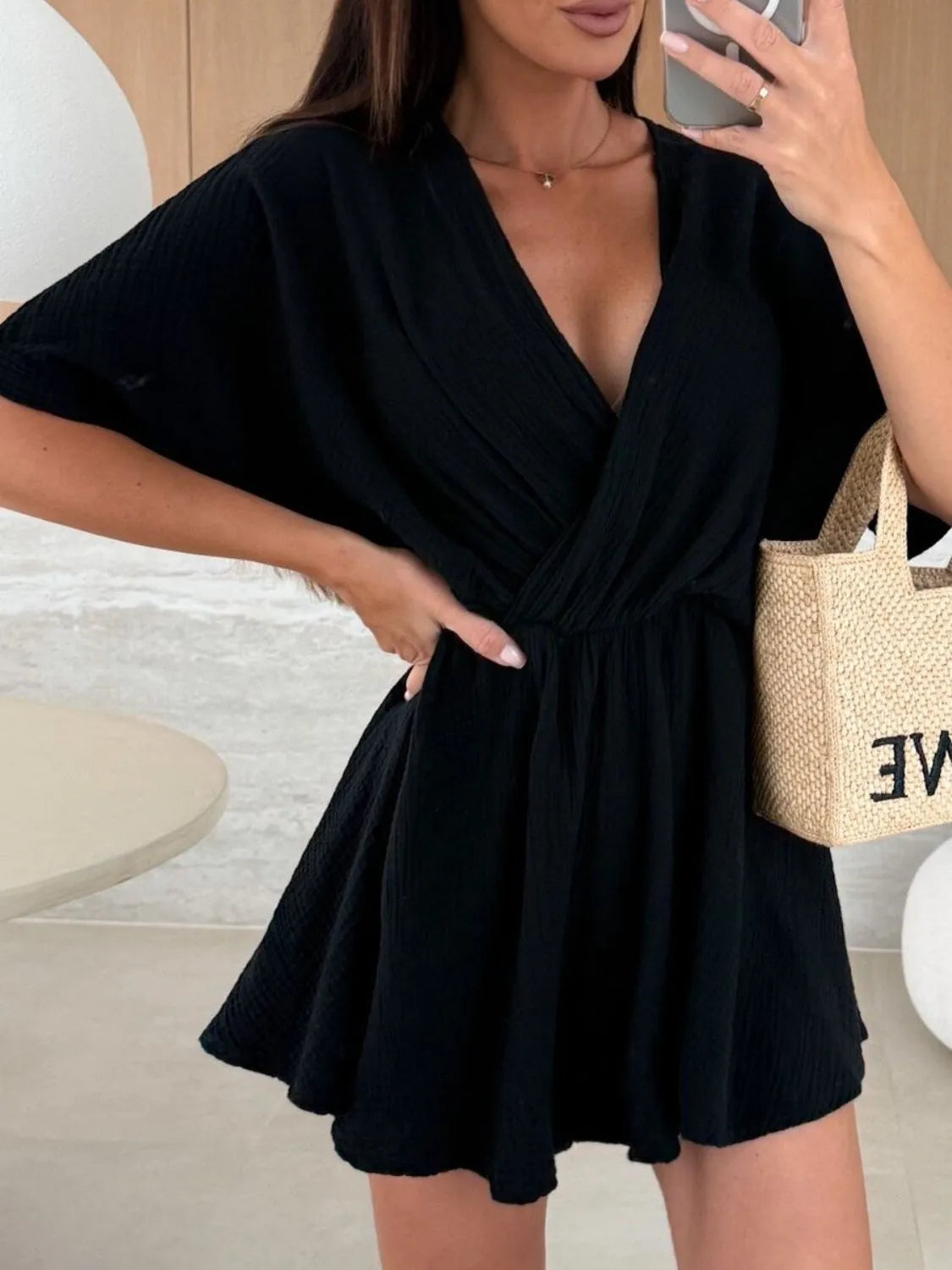 Surplice Half Sleeve Wrap Romper