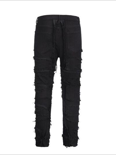 Men's Washed Distressed Panelled Jeans - Clothes For Her Online Store