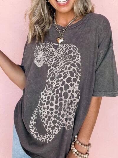 Cheetah Mineral Wash Round Neck Half Sleeve T-Shirt