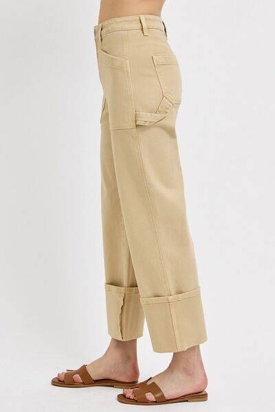 RISEN Full Size High Rise Wide Straight Cuffed Patch Jeans Plus Size - Clothes For Her Online Store