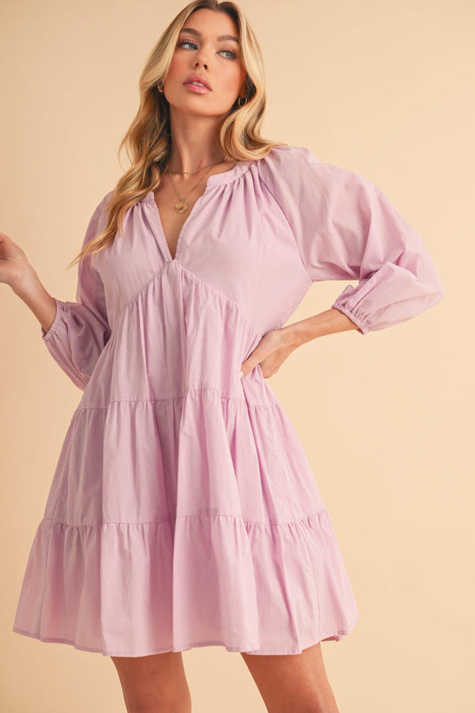 Aemi + Co Notched Balloon Sleeve Tiered Mini Dress - Clothes For Her Online Store