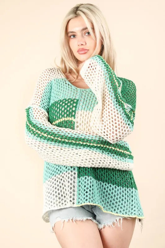 VERY J Color Block Oversized Summer Knit Cover Up
