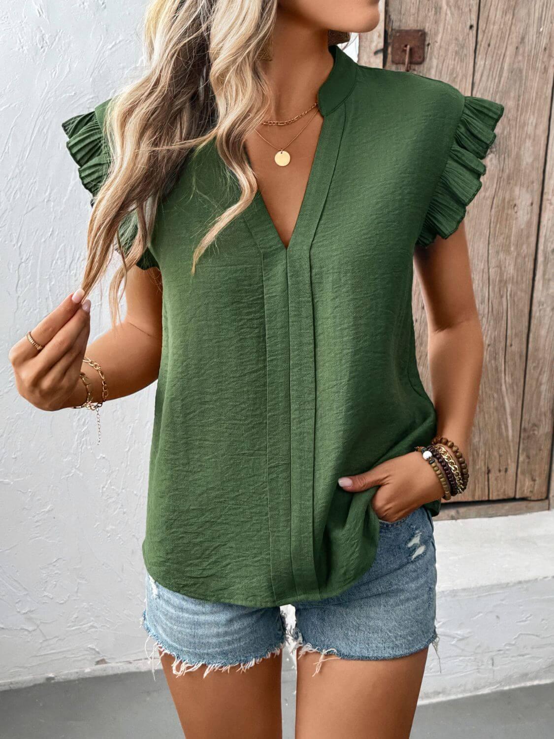 Perfee Ruffled Cap Sleeve Blouse