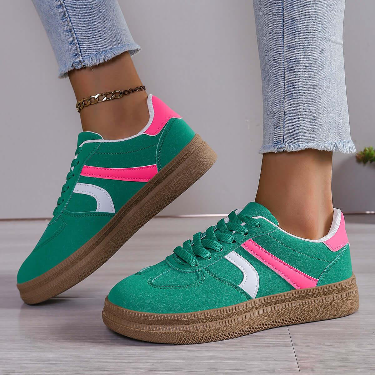 Contrast Round Toe Platform Sneakers