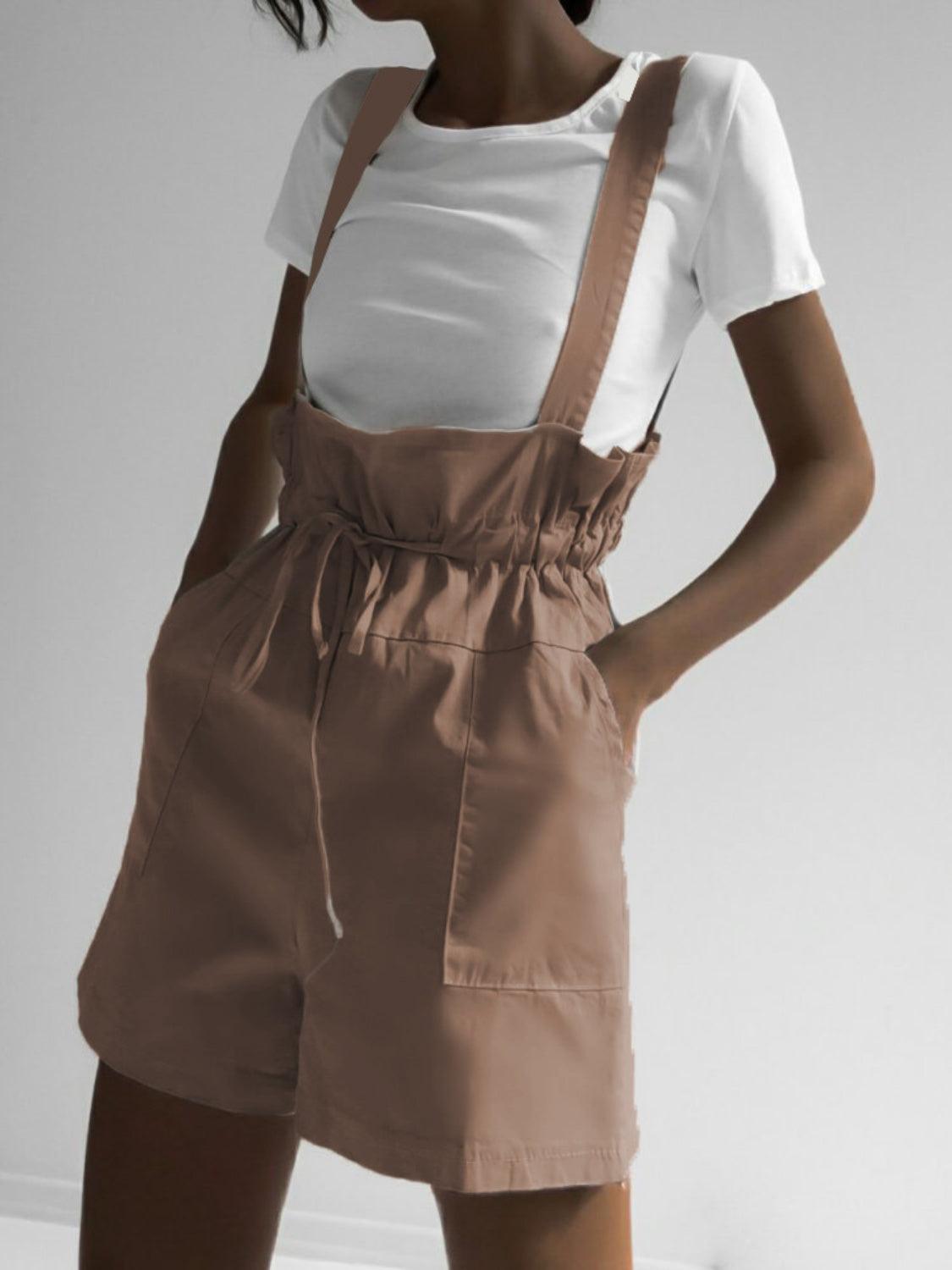 Drawstring Wide Strap Overalls with Pockets - Clothes For Her Online Store