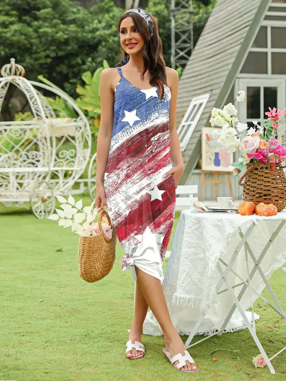 Striped & Star Scoop Neck Midi Cami Dress - Clothes For Her Online Store