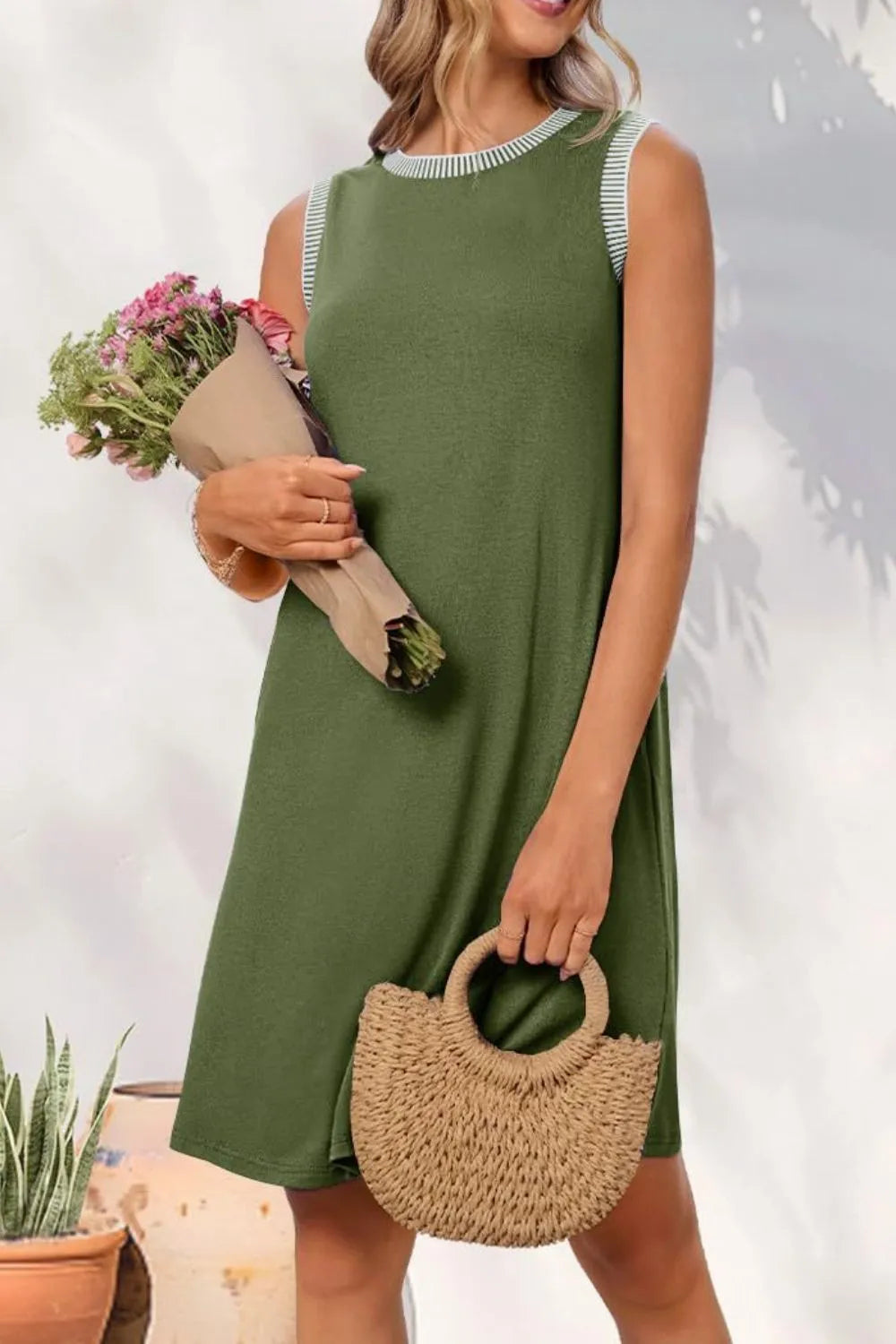 Round Neck Sleeveless Mini Tank Dress