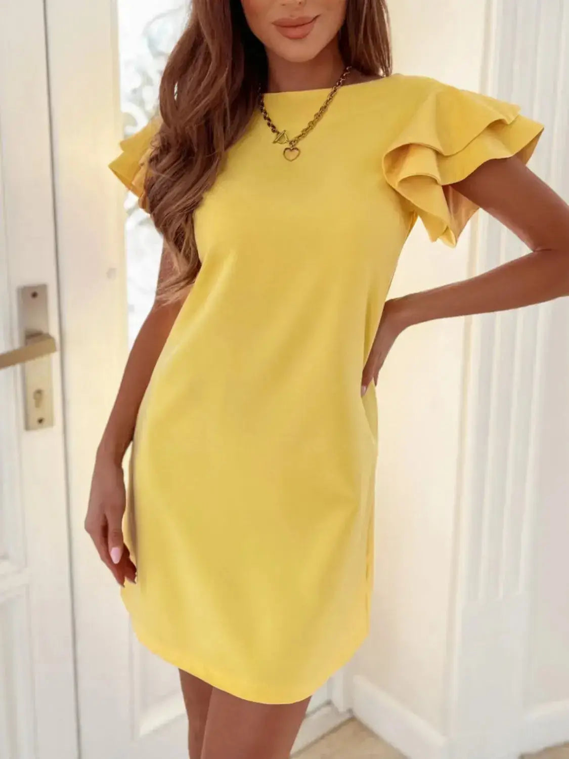 Ruffled Layered Short Sleeve Mini Dress