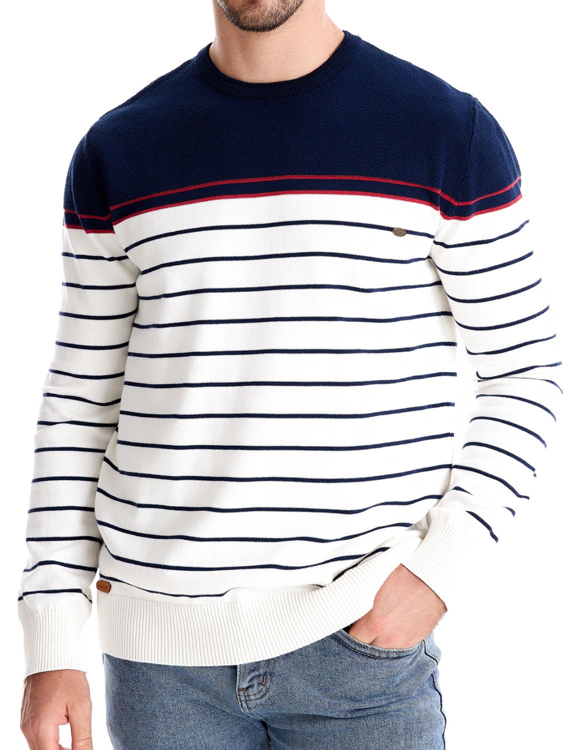 Men's Striped Round Neck Long Sleeve Sweater - Clothes For Her Online Store