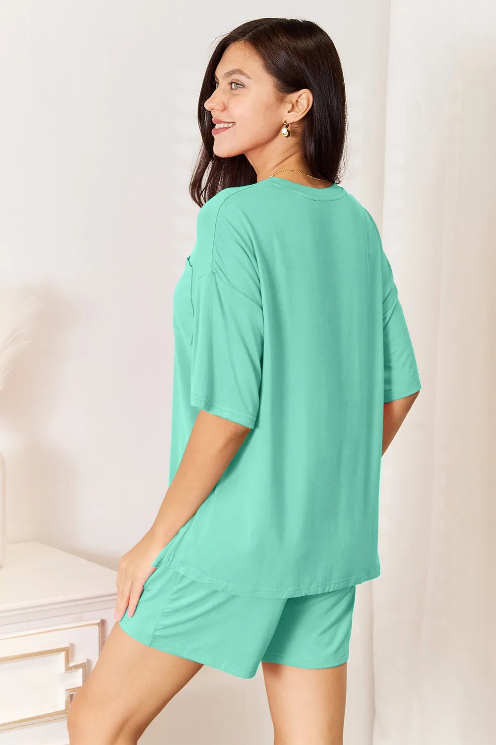 Basic Bae Bamboo Full Size Round Neck Drop Shoulder T-Shirt and Shorts Set - Clothes For Her Online Store