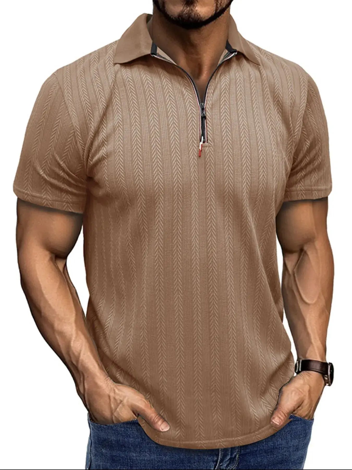 Men's Textured Quarter-Zip Polo Shirt
