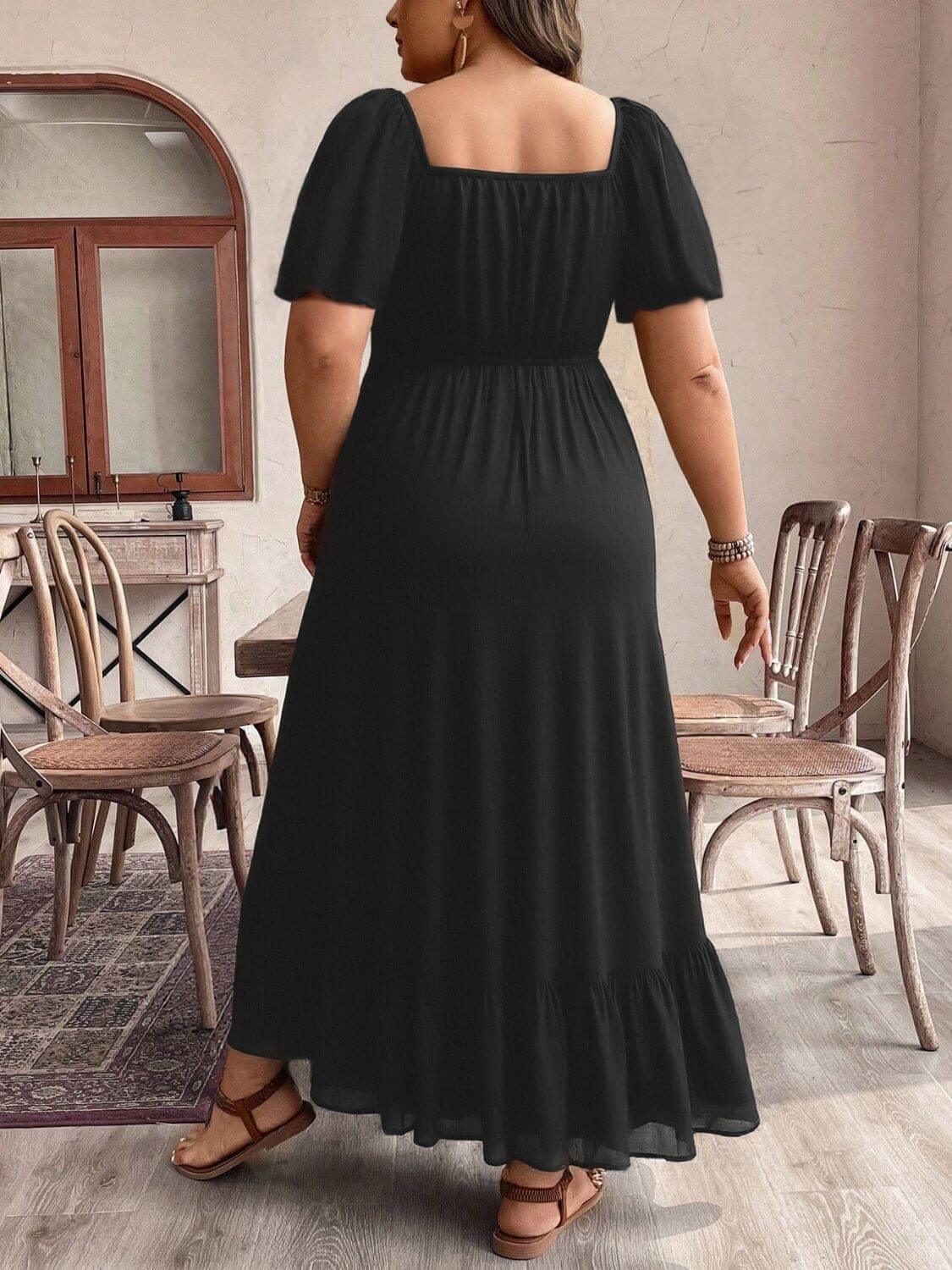 Plus Size Ruffled Hem Square Neck Short Sleeve Dress - Clothes For Her Online Store