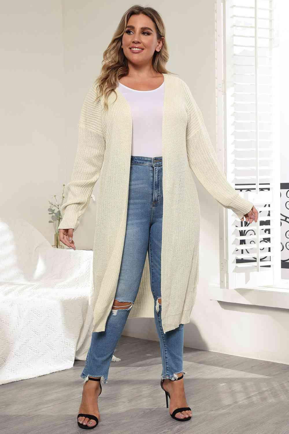 Plus Size Open Front Long Sleeve Cardigan - Clothes For Her Online Store