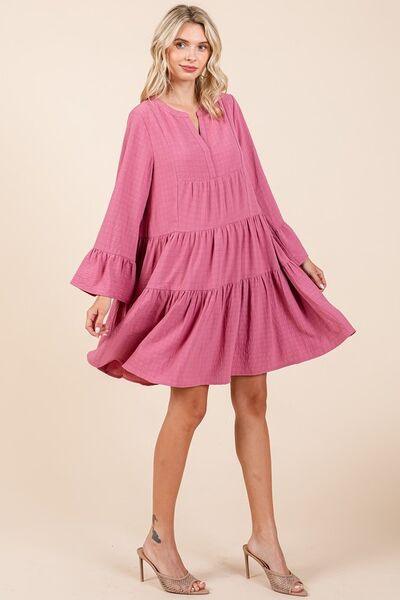 Mittoshop Tiered Notched Flare Sleeve Dress - Clothes For Her Online Store