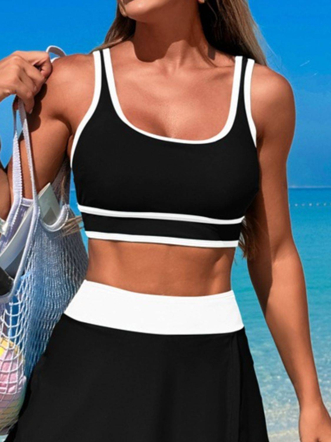 Scoop Neck Top and Skort Swim Set - Clothes For Her Online Store