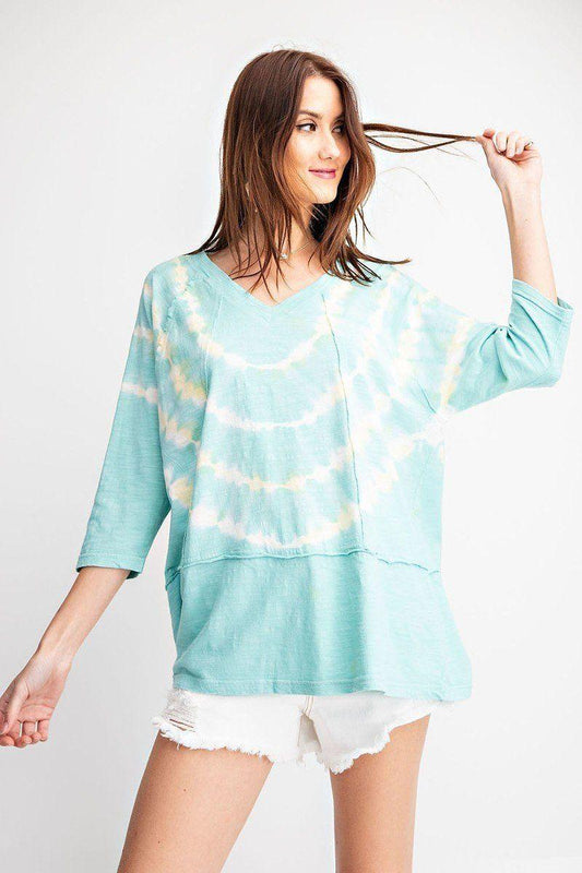 3/4 Sleeves Special Washed Boxy Cotton Slub Top - Clothes For Her Online Store