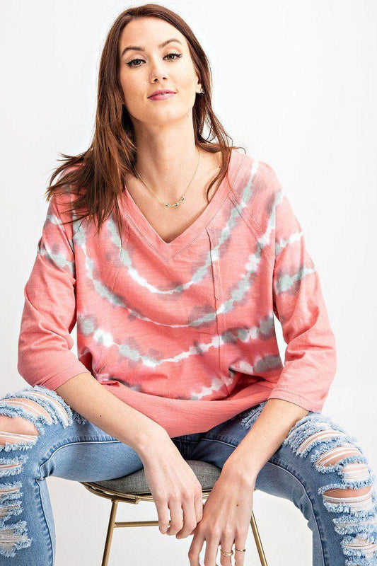3/4 Sleeves Special Washed Boxy Cotton Slub Top - Clothes For Her Online Store