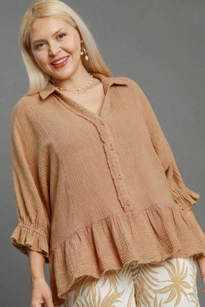 Umgee Full Size Mineral Washed Cotton Gauze Top Plus Size