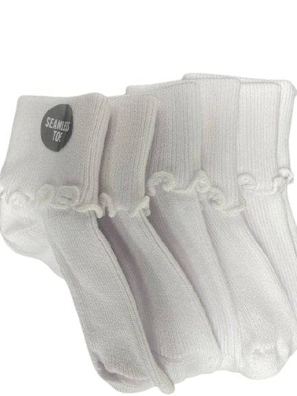 Girls Non-Skid Seamless Toe Socks - 3-Pair Pack Cotton Ruffle Edge