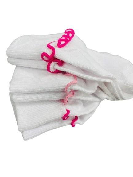 Girls Non-Skid Seamless Toe Socks - 3-Pair Pack Cotton Ruffle Edge