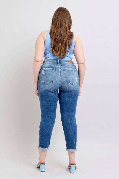 Judy Blue Full Size Button Fly Distressed Jeans with Pockets Plus Size