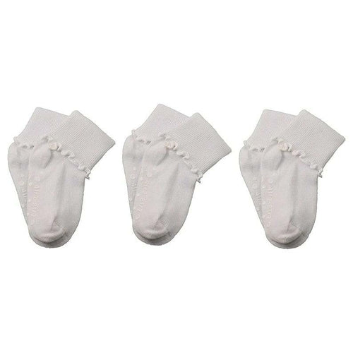 Girls Non-Skid Seamless Toe Socks - 3-Pair Pack Cotton Ruffle Edge