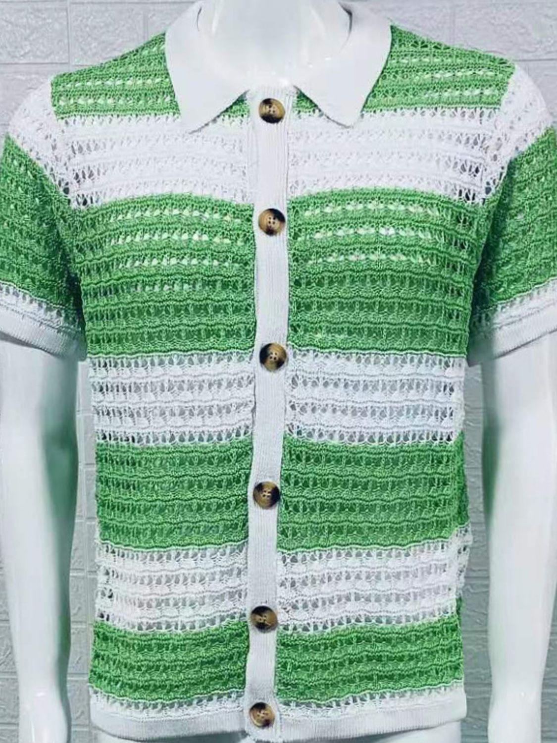 Men's Button Down Collared Neck Contrast Openwork Shirt - Clothes For Her Online Store
