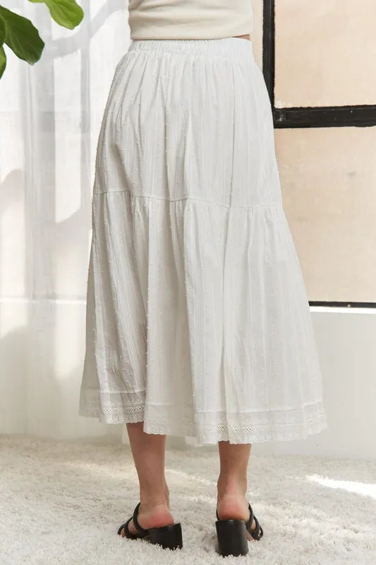 ADORA Elastic Waistband Tiered Midi Skirt - Clothes For Her Online Store