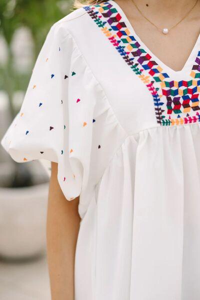 Printed V-Neck Puff Sleeve Top