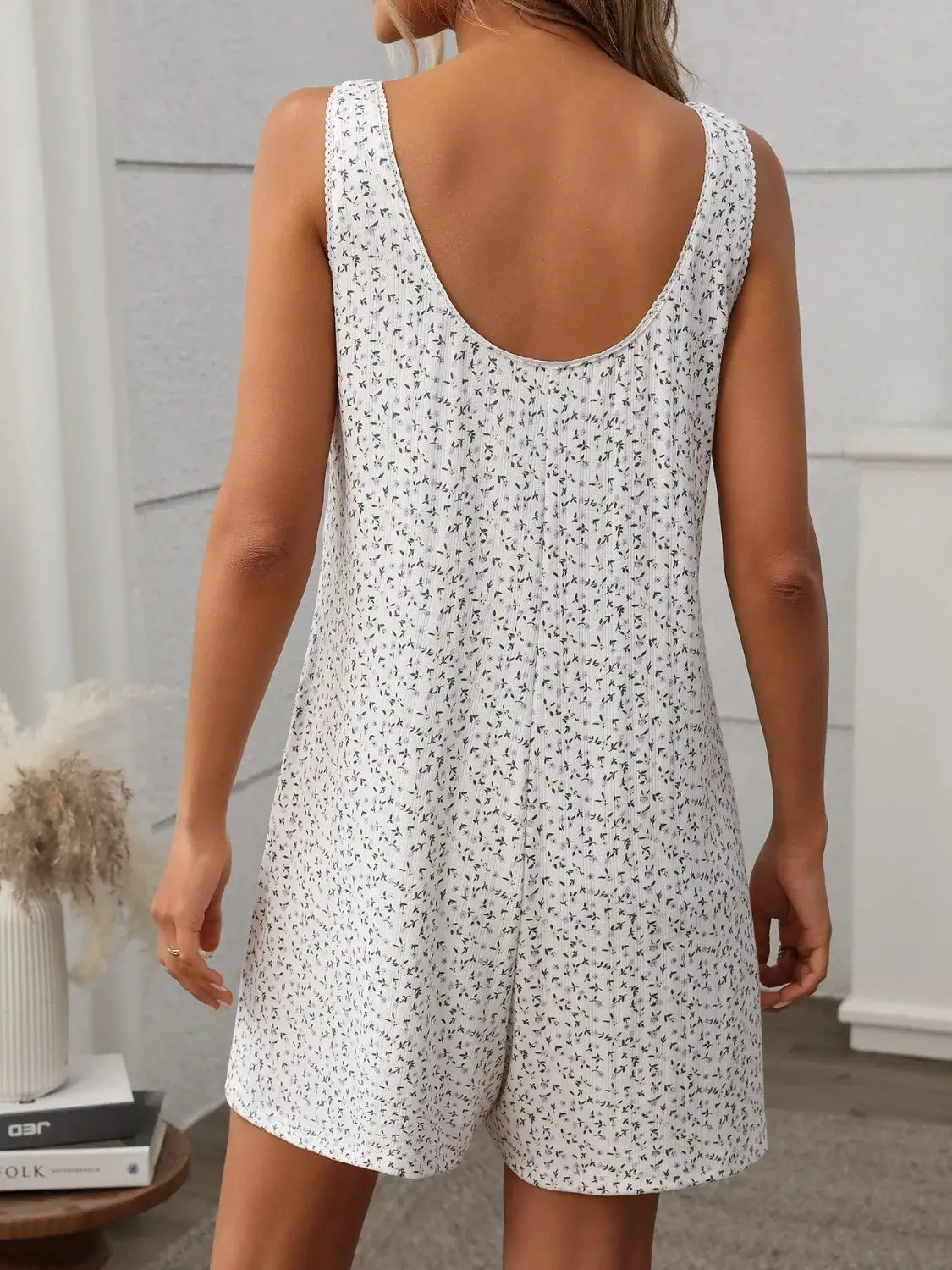 Tied Front Printed Wide Strap Romper