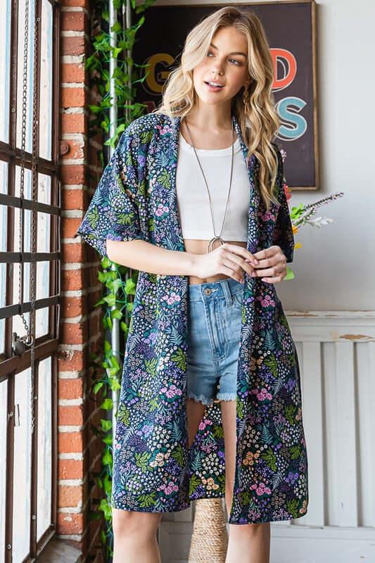 Heimish Full Size Half Sleeve Floral Open Cardigan Plus Size