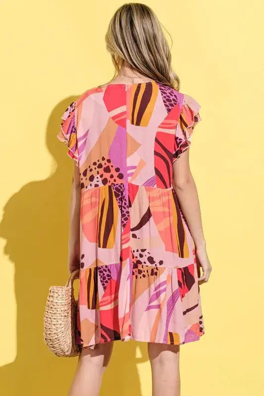 And The Why Printed Double Ruffles Sleeve Dress - Clothes For Her Online Store