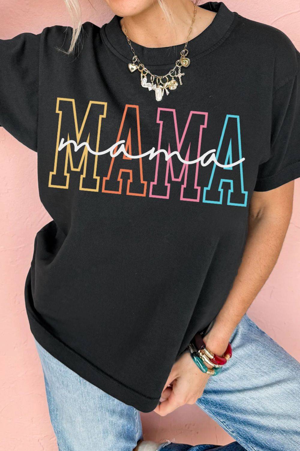 MAMA Round Neck Short Sleeve T-Shirt