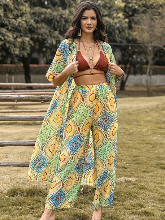 Printed Half Sleeve Top and Wide Leg Pants Set - Clothes For Her Online Store