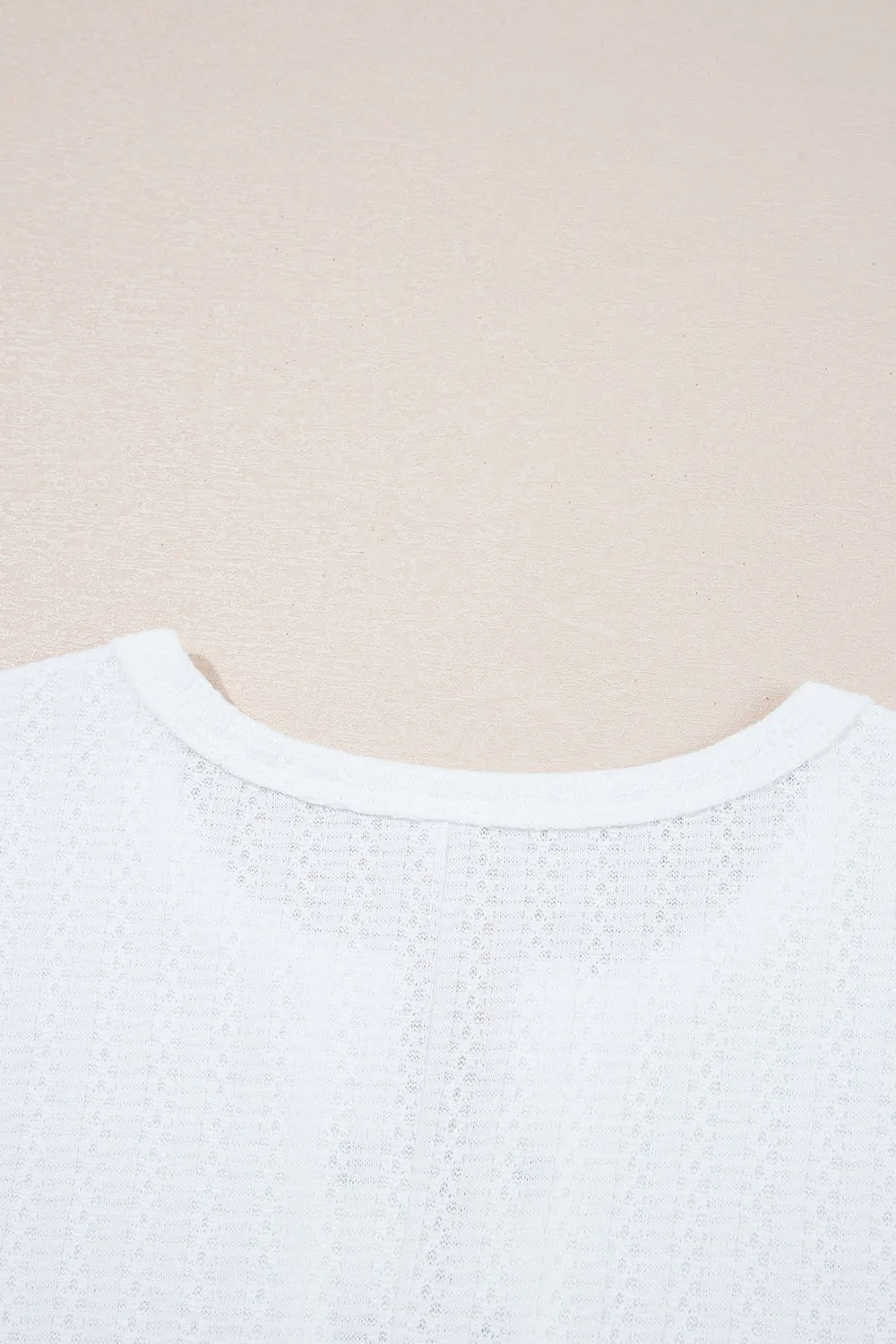 Textured Hollow Grommet Placket Split Neck Short Sleeve Top