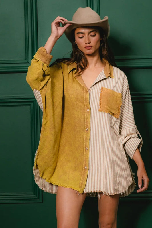 BiBi Washed Raw Hem Shirt