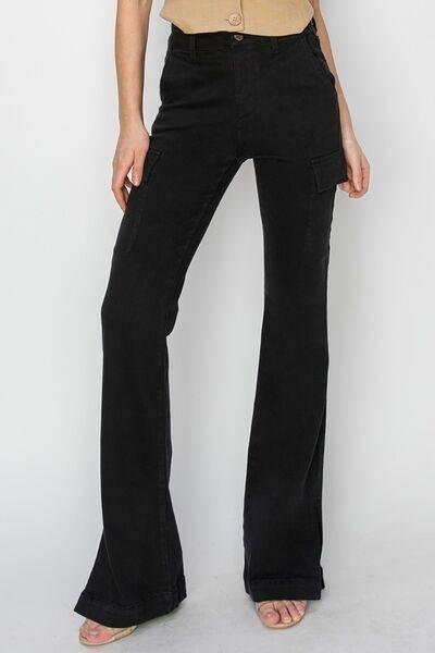 RISEN Full Size High Rise Side Slit Cargo Bootcut Jeans - Clothes For Her Online Store