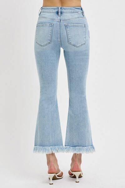 RISEN Full Size Raw Hem Distressed Cropped Flare Jeans Plus Size - Clothes For Her Online Store