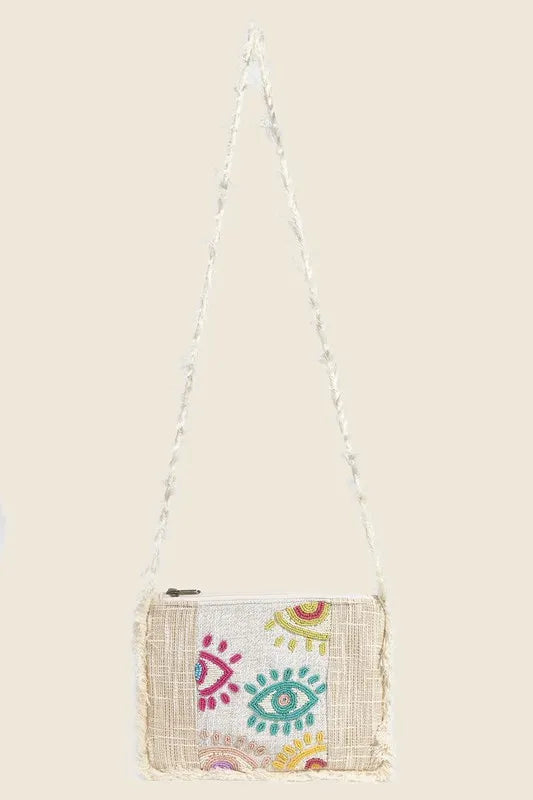 Fame Seed Beaded Eye Pattern Crossbody Bag
