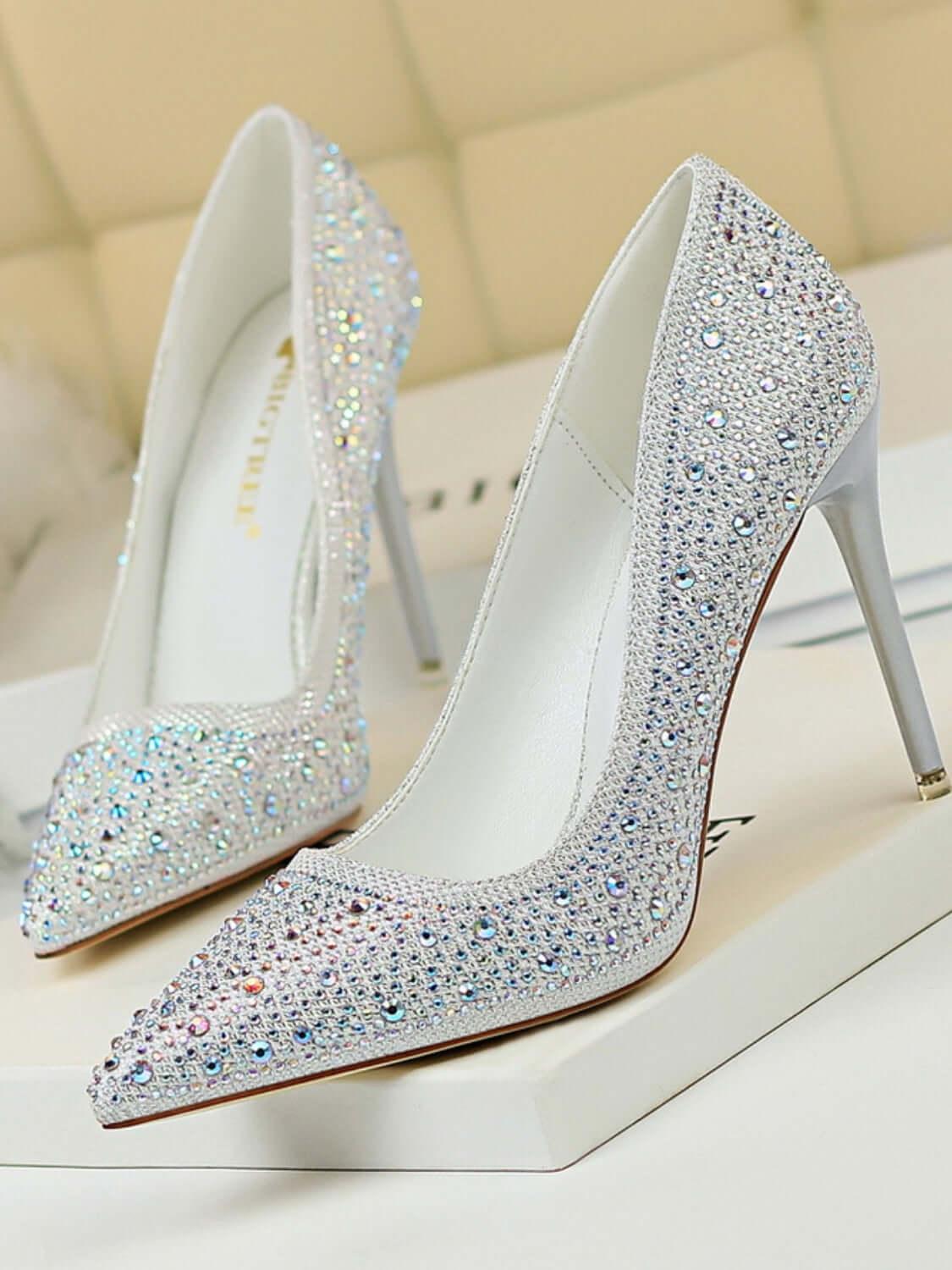 Point Toe Rhinestone Decor Stiletto Pumps