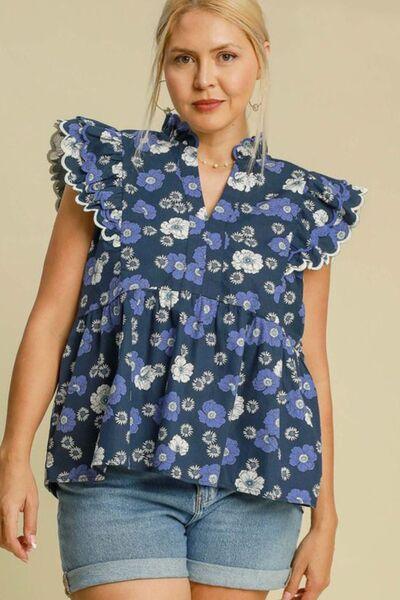 Umgee Full Size Floral Print Peplum Top Plus Size